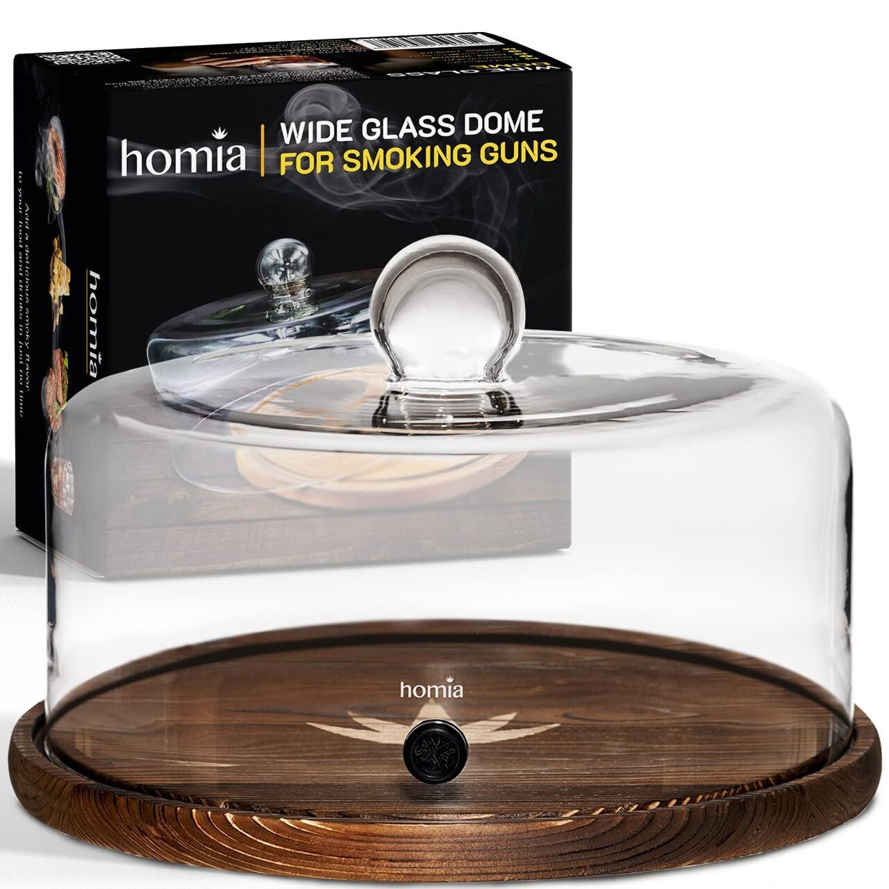 Smoking Gun Accessory Cloche with Wooden Base 11.8 x 6.7 Glass Smoke infuser Cover Lid for Cocktail Smoker Dome for Cold Smoke Smoking Cloche for Drinks